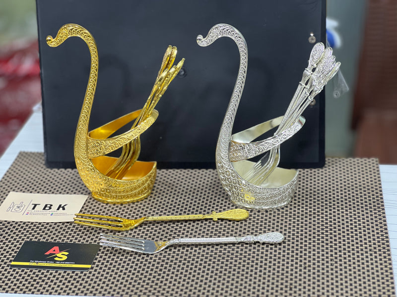 LARGE STAINLESS STEEL SWAN DESERT FORK SET