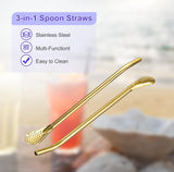 Set of 6pcs Filter Spoon Straw Reusable High Quality Stainless Steel Golden