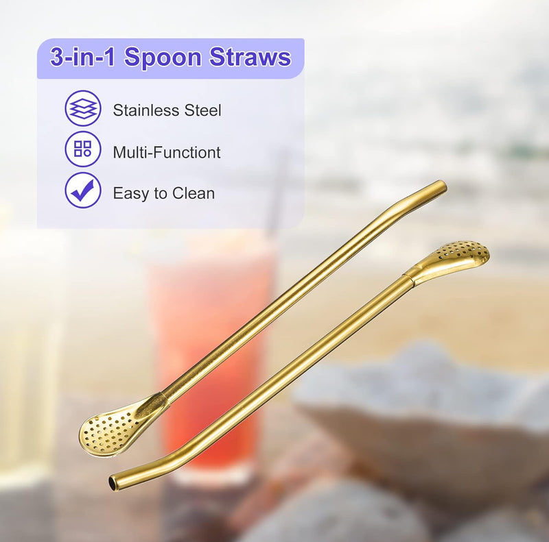 Set of 6pcs Filter Spoon Straw Reusable High Quality Stainless Steel Golden