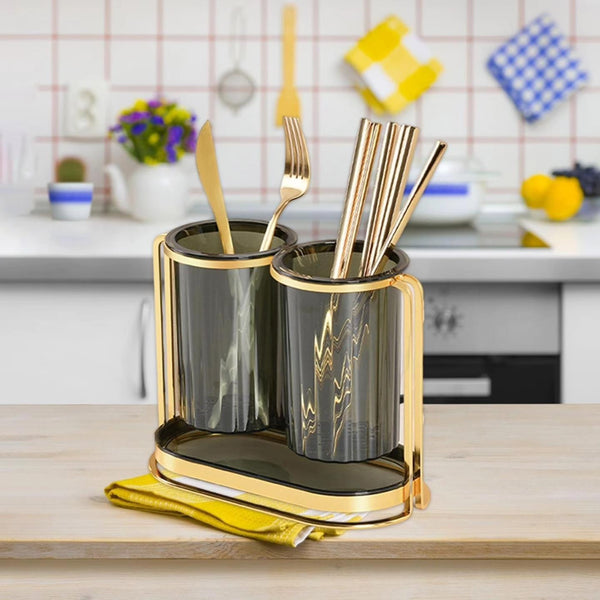 Stainless Steel Golden Utensils 2 Jars Rack