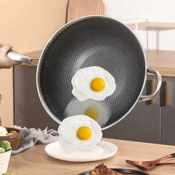 316 Stainless Steel Honey Comb Laser Coated Wok with long handle