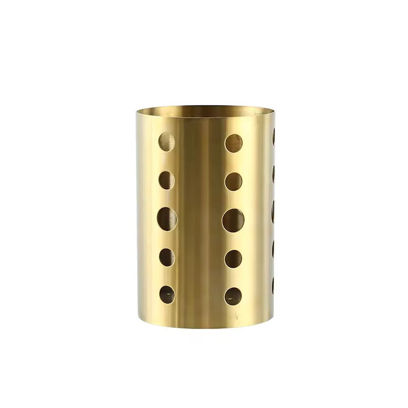 Modern Gold Metal Utensils Holder Sleek Cutlery Organiser for Kitchen Counter Top Storage for Spoons Spatulas and Ladles