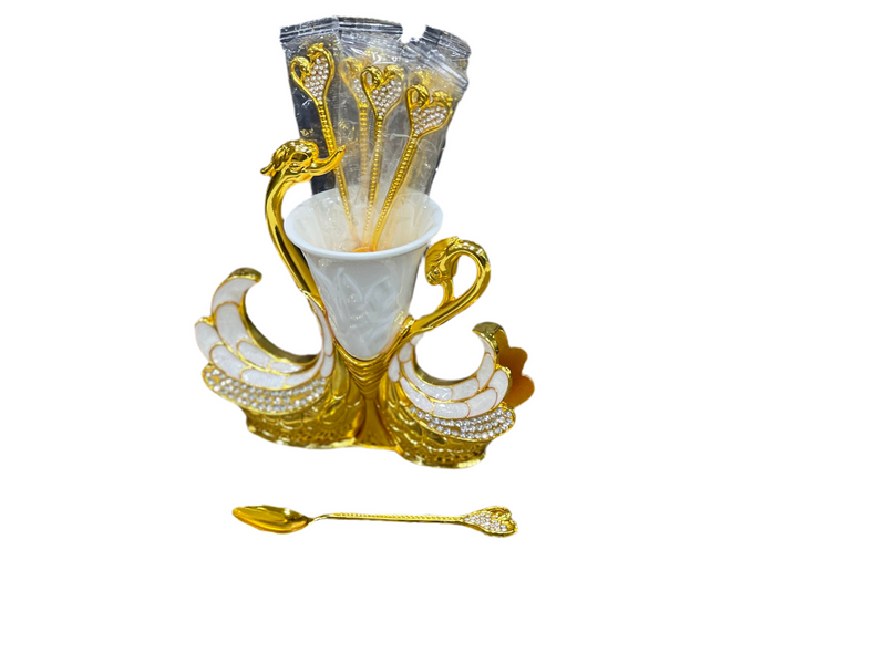 SWAN SPOON SET WITH CERAMIC HOLDER GOLDEN COLOR