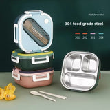 Square stainless steel primary school students 3 compartment lunch box special food grade childrens insulated lunch box office worker Bento box