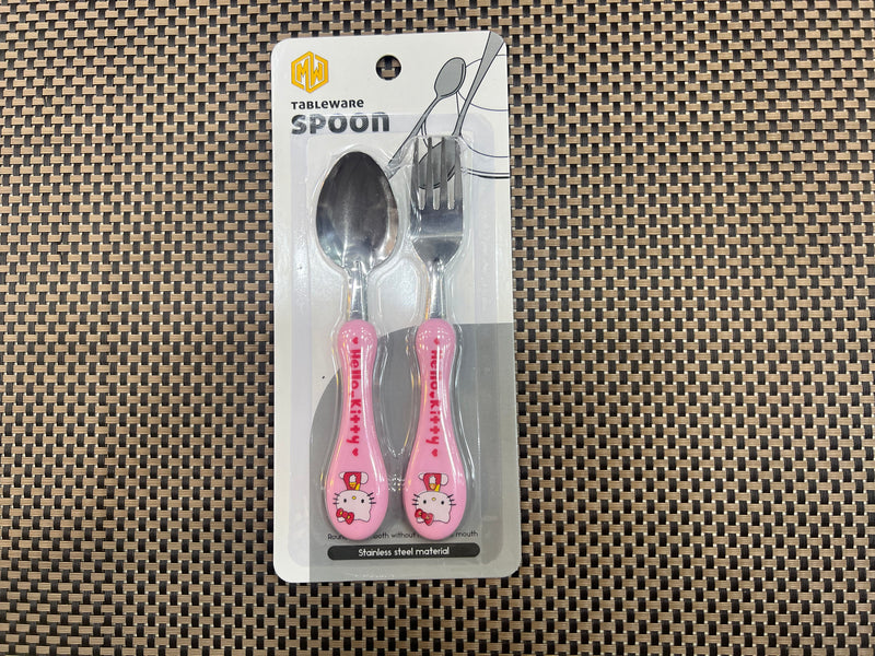 KIDS 2 PCS UTENSIL SET STAINLESS STEEL WITH CARTOON HANDLE