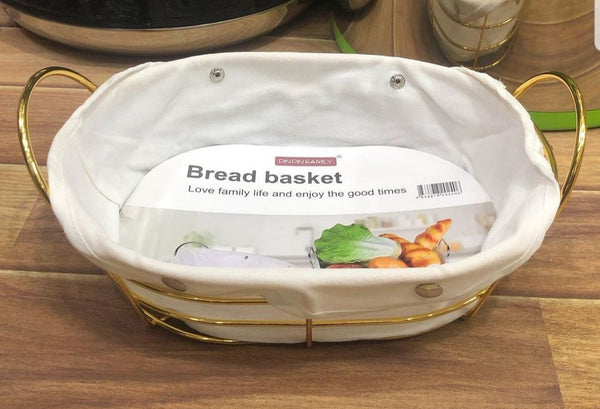 Golden Stainless Steel Bread Basket With White Fabric