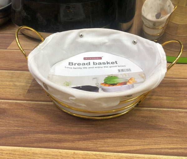 Golden Stainless Steel Bread Basket With White Fabric