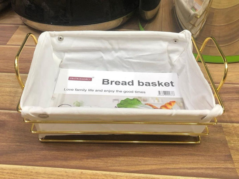 Golden Stainless Steel Bread Basket With White Fabric