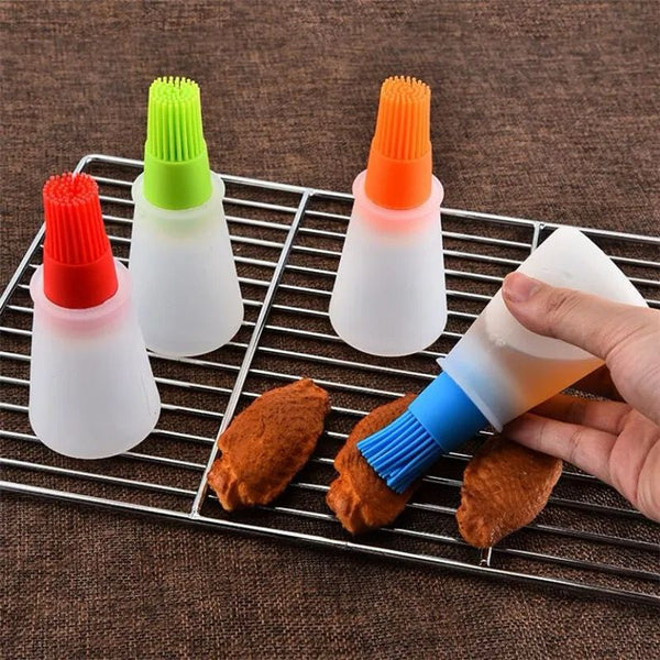 Portable Silicone Oil Bottle With Brush Kitchen Baking Tool