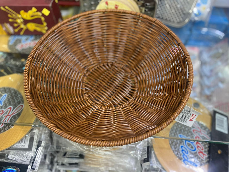 Round Wicker Bread Basket  Tabletop Food Fruit Vegetables Serving Baskets