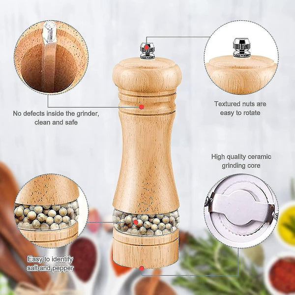 Large Salt And Pepper Grinder Solid Wood Pepper Mill with Strong Adjustable Ceramic Grinder