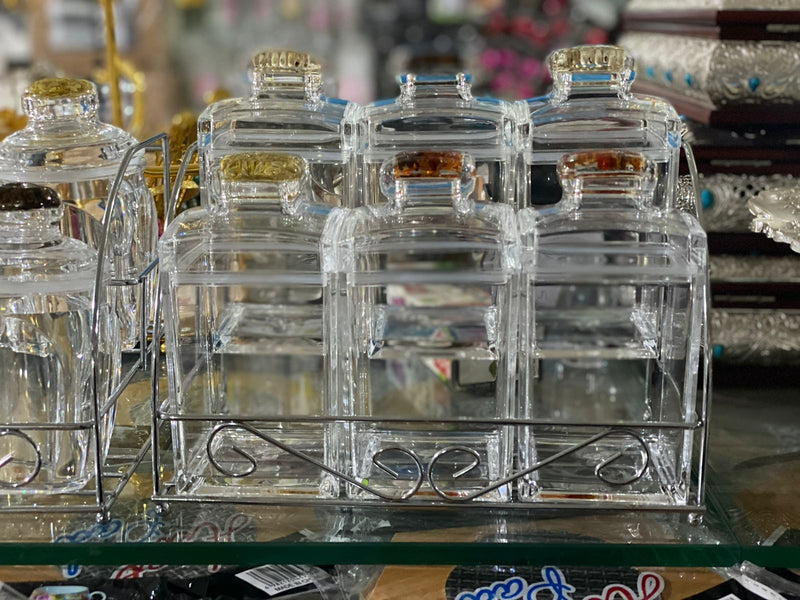 6Pcs Acrylic Jar Set With Stainless Steel Stand