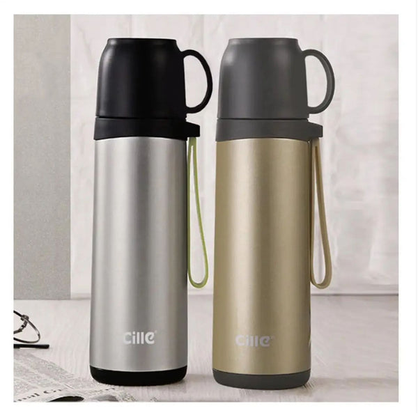 Cille Stainless Steel Vacuum Flask 500ML With Plastic Cup Lid