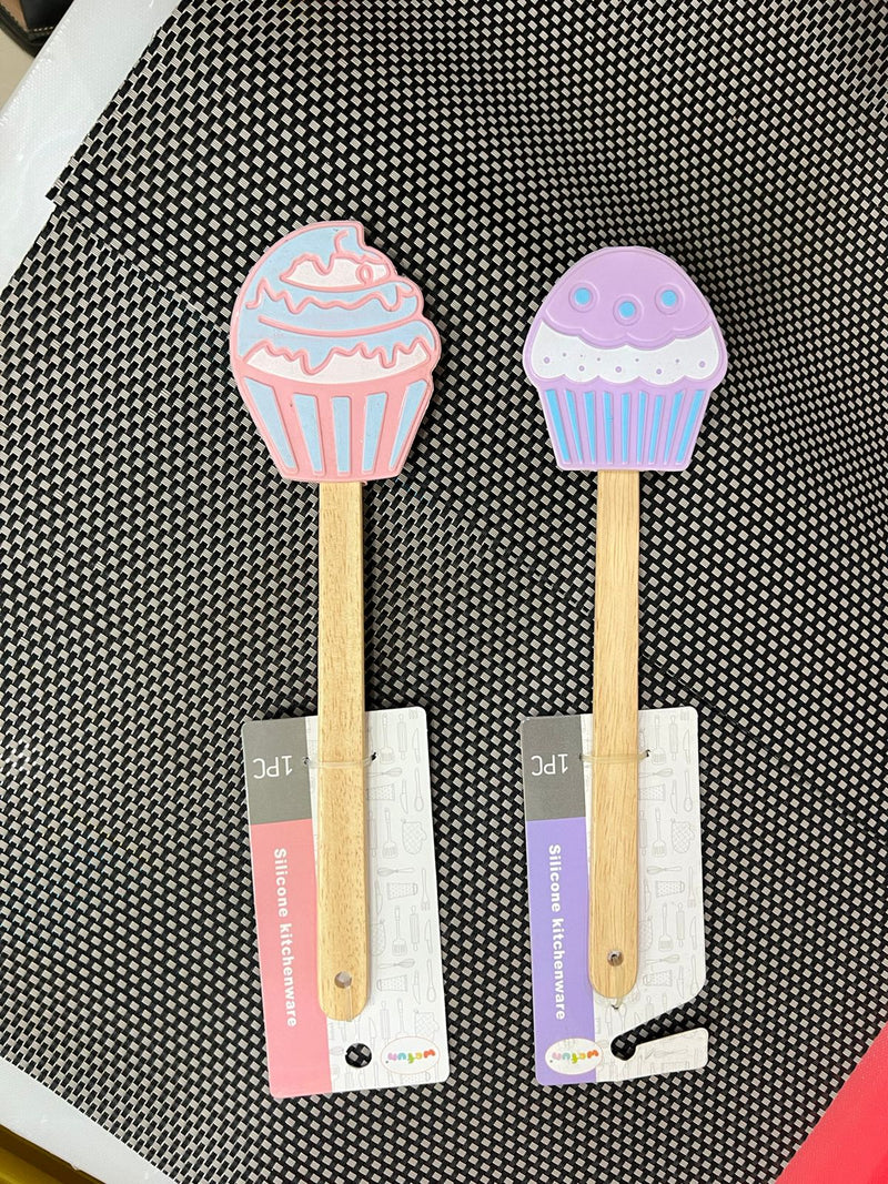 Cup Cake Style Cute Spatula with Wooden Handle 1Pc