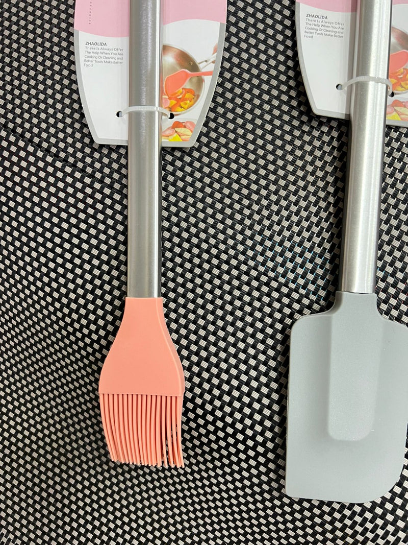 Steel Handle High Quality Spatula and Oil Brush 1Pc