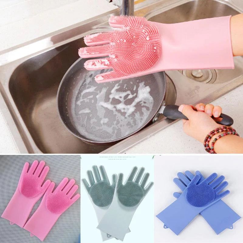 Silicone Washing Gloves With Scrubber High Quality