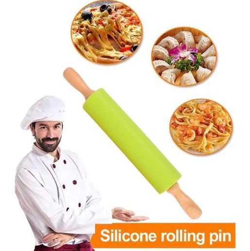 Silicone Rolling Pin With Wooden Handles