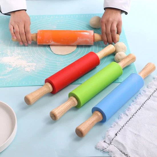 Silicone Rolling Pin With Wooden Handles