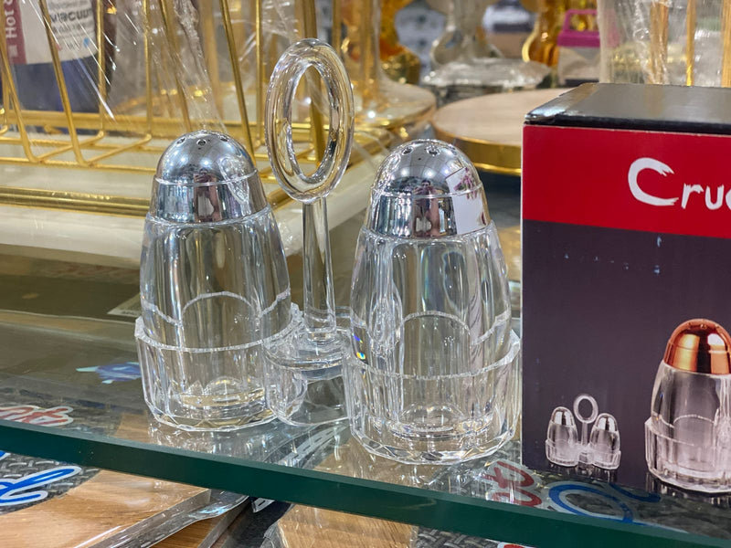 Acrylic Cruet Set 2Pcs Salt and Pepper Shaker and a Holder - TheBawarchiKhana